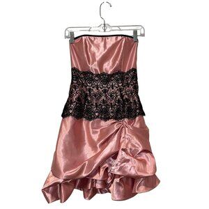 Vintage Jessica McClintock  Y2K 80's 90's  Pink Strapless Mini Dress Lace & Ruf